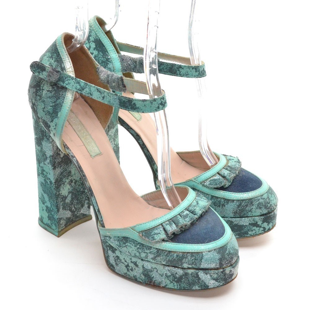 Michael Van der Ham Green Fabric Ruffle Platform Pumps 39 Designer Runway